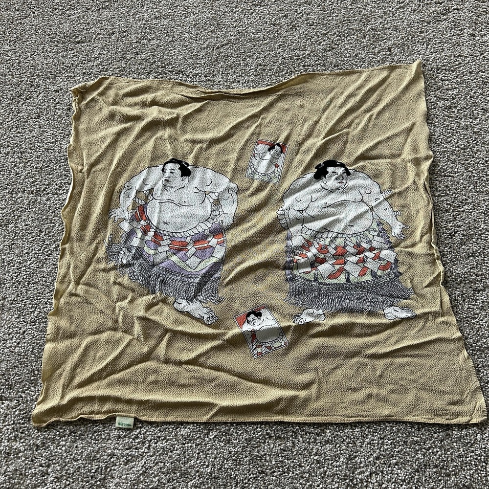 Tango Chirimen Sumo Wrestler Print Silk Napkin Beige Japan One Size Ethnic
